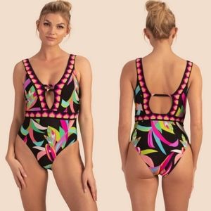 Trina Turk Birds of Paradise Mailot One Piece Swimsuit Size 14